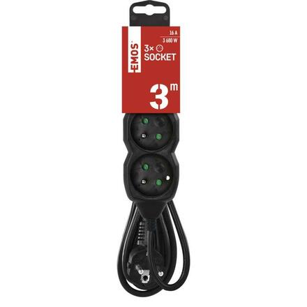 EMOS Prodlužovací kabel 3 m / 3 zásuvky / černý / PVC / 1,5 mm2 PC0313R