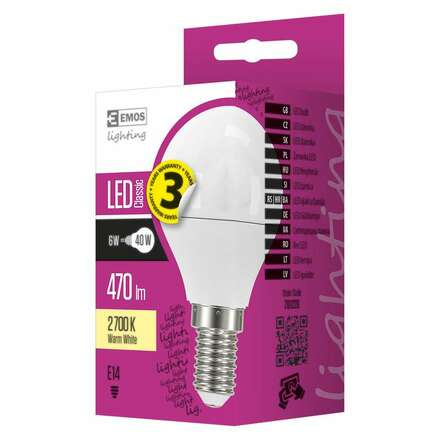 EMOS LED žárovka Classic Mini Globe 6W E14 teplá bílá 1525731203
