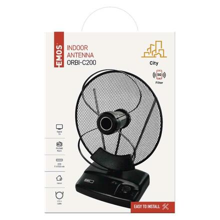 EMOS Anténa pokojová CITY ORBI-C200, DVB-T2, DAB, FM, filtr LTE/4G/5G J0705