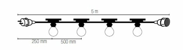 Kabel se svítidly PICNIC, černý, 10 x E14, IP44, s vidlicí Schuko, 5 m
