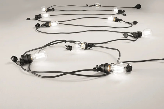 Kabel se svítidly PICNIC, černý, 10 x E27, IP44, s vidlicí Schuko, 10 m