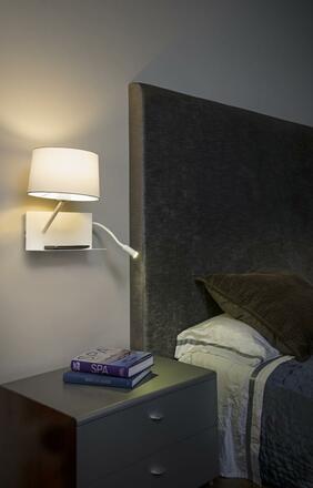 FARO HANDY nástěnná lampa, bílá, se čtecí LED lampičkou vlevo