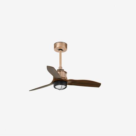FARO JUST FAN XS LED, měď/dřevo, stropní ventilátor 81cm