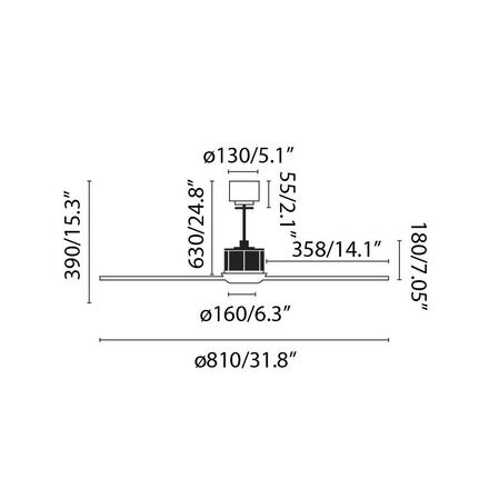 FARO JUST FAN XS LED, černá/dřevo, stropní ventilátor 81cm