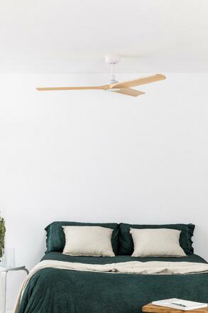FARO HEYWOOD L stropní ventilátor, bílá/světlé dřevo s DC motorem