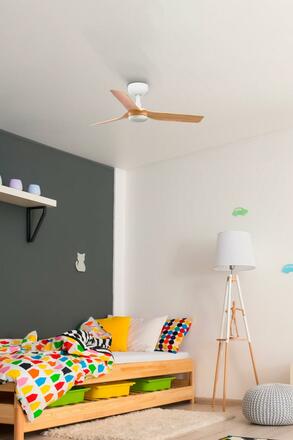 FARO MINI PUNT S stropní ventilátor, bílá/světlé dřevo s DC motorem