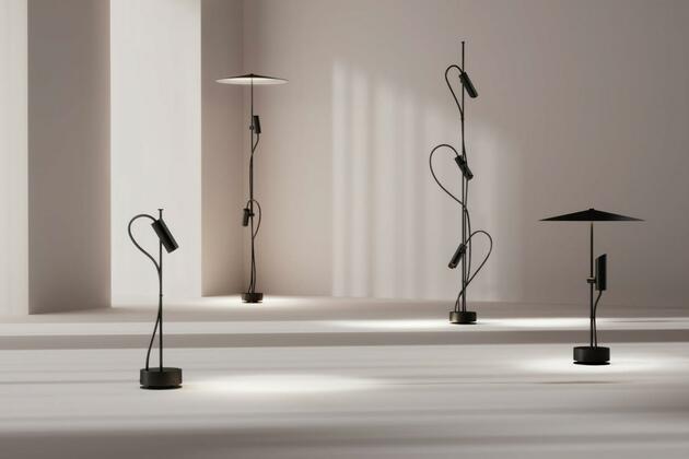 FARO CLAP 1266 stojací lampa, černá 2x6W 3000K 38st. se stínítkem