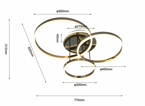 GeeTi Stropní svítidlo Schenna 51W 5100lm 3000K černý chrom