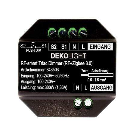 Deko-Light stmívač, RF-smart, 230V, 300W, IP20 RF / Zigbee 3.0 / Intelli-Push / triak 843503