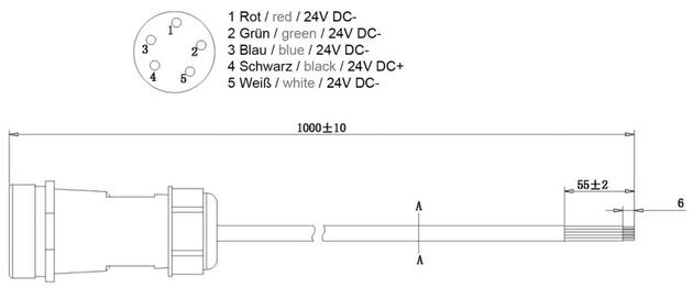 Deko-Light Weipu HQ 12/24/48V přívodní kabel 5-pólový kabelový systém 1000 mm 940029