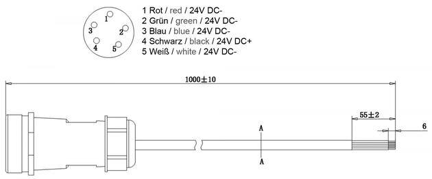 Deko-Light Weipu HQ 12/24/48V přívodní kabel 5-pólový kabelový systém 1000 mm 940029