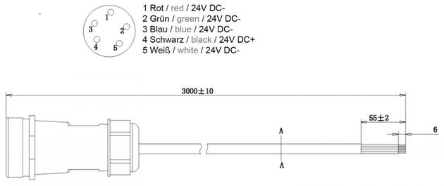 Deko-Light Weipu HQ 12/24/48V přívodní kabel 5-pólový kabelový systém 3000 mm 940030