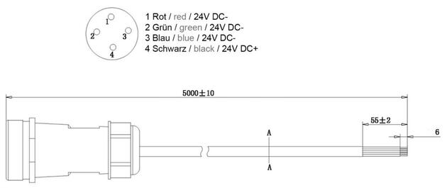 Deko-Light Weipu HQ 12/24/48V přívodní kabel 4-pólový kabelový systém 5000 mm 940035