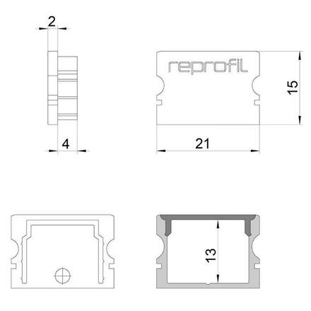 Light Impressions Reprofil koncovka P-AU-02-15 sada 2 ks šedá 21 mm 978071