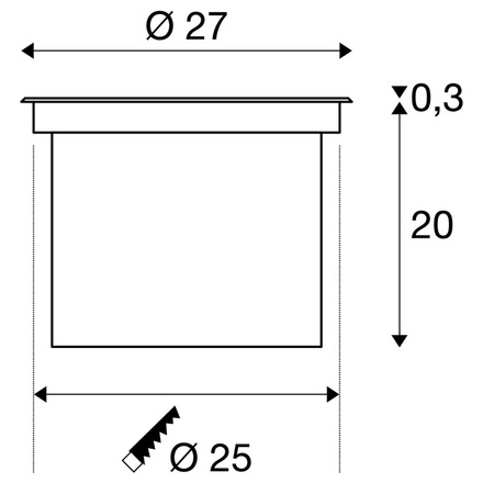 BIG WHITE DASAR 270 Outdoor, podlahové vestavné LED svítidlo, 3000K, kruhové, IP67, asymetrické vyzařování 1002893