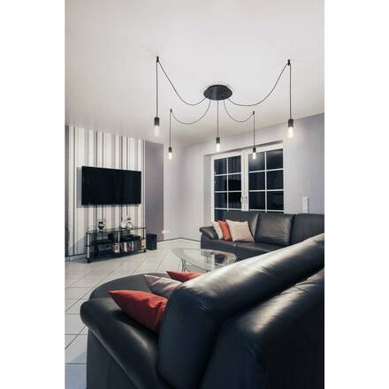 BIG WHITE FITU, závěsné svítidlo, A60, kulaté, černé, kabel 5 m bez koncovky, max. 60 W 132690