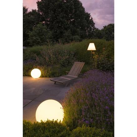 BIG WHITE ROTOBALL FLOOR 50, venkovní stojací lampa, TC-(D,H,T,Q)SE, IP44, koule, bílá, pr. 50 cm, max. 24 W 227221