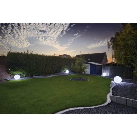 BIG WHITE ROTOBALL FLOOR 50, venkovní stojací lampa, TC-(D,H,T,Q)SE, IP44, koule, bílá, pr. 50 cm, max. 24 W 227221