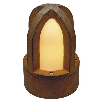 BIG WHITE RUSTY CONE, venkovní stojací lampa, C35, kulatá, rezavé železo, pr./V 15/24 cm, max. 40 W, IP54 229430