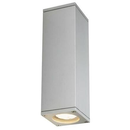 BIG WHITE THEO, venkovní nástěnné svítidlo, QPAR51, IP44, hranaté, up/down, stříbrošedé, max. 70 W 229532