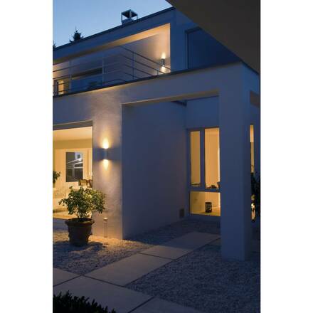 BIG WHITE THEO, venkovní nástěnné svítidlo, QPAR51, IP44, hranaté, up/down, stříbrošedé, max. 70 W 229532