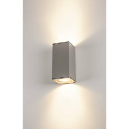 BIG WHITE BIG THEO, venkovní nástěnné svítidlo, QPAR111, IP44, hranaté, up/down, stříbrošedé, max. 150 W 229574