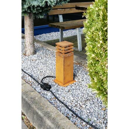 BIG WHITE RUSTY SQUARE 40, venkovní stojací lampa, LED, 3000K, hranatá, rezavé železo, D/Š/V 12/12/40 233427
