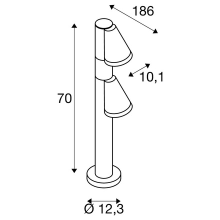 BIG WHITE (SLV) T-TUBE 70 POLE venkovní stojací lampa, GU10, dvojitá, IP65, max. 10 W, černá 1008017