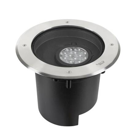 BIG WHITE (SLV) DASAR® XL svítidlo do země, asymetrické, 3000K, 70°/40°, IP65/IP67, kulaté, nerezová ocel / černá 1009170
