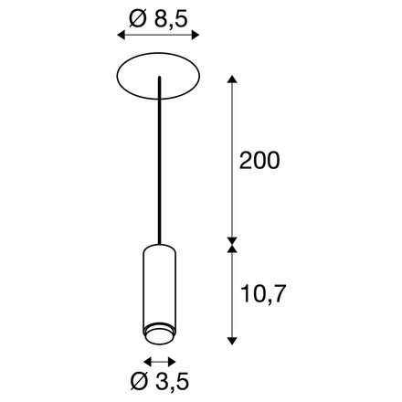 BIG WHITE (SLV) LALU závěsné svítidlo, patice LED, Mix&Match, stříška pro zapuštěnou montáž, délka závěsu 200 cm, 2700/3000 K, 40°, PHASE, černá 1010286