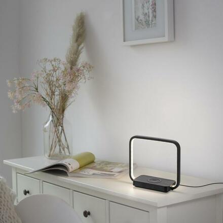 JUST LIGHT LED stolní lampa černá, bezdrátové nabíjení telefonu, dotykový vypínač, stmívatelné 3000K