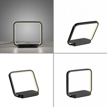 JUST LIGHT LED stolní lampa černá, bezdrátové nabíjení telefonu, dotykový vypínač, stmívatelné 3000K