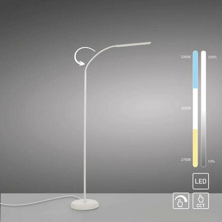 JUST LIGHT LED stojací svítidlo bílé 3 krokové CCT, dotykový stmívač, nastavitelná hlava 2700-5000K
