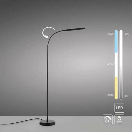 JUST LIGHT LED stojací svítidlo černé 3 krokové CCT, dotykový stmívač, nastavitelná hlava 2700-5000K