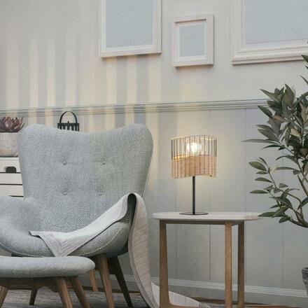 LEUCHTEN DIREKT is JUST LIGHT stolní lampa z černého kovu a dřeva v rustikálním vintage stylu