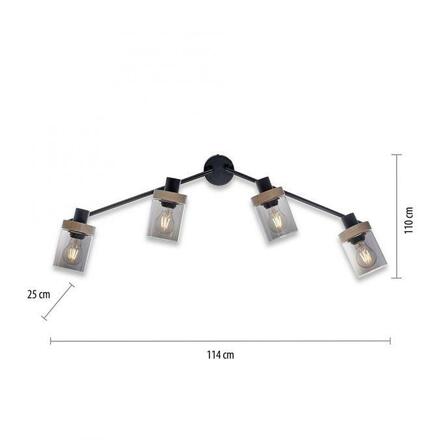 LEUCHTEN DIREKT is JUST LIGHT Stropní bodové svítidlo, kouřové sklo, dřevo, E27, 4-ramenné