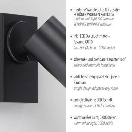 JUST LIGHT Kolekce Schöner Wohnen LED nástěnné a stropní svítidlo RIK, černá, jednoramenné 3000K