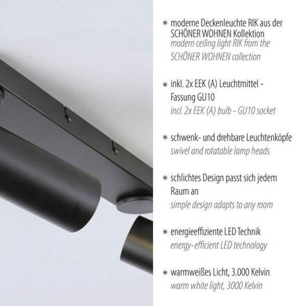 JUST LIGHT Kolekce Schöner Wohnen LED stropní svítidlo RIK, černá, 2-ramenné, otočné 3000K