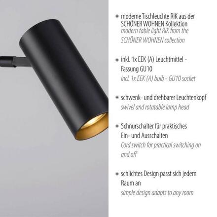 JUST LIGHT Kolekce Schöner Wohnen LED stolní lampa RIK, černá, třída A, otočné a nastavitelné, šňůrový vypínač 3000K