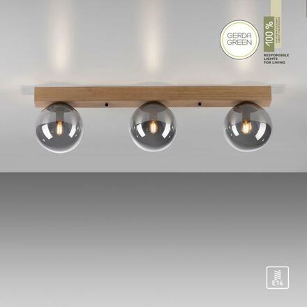 LEUCHTEN DIREKT is JUST LIGHT stropní svítidlo 3 ramenné dřevo kouřová barva v udržitelném designu IP20 LD 11393-79