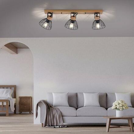 LEUCHTEN DIREKT is JUST LIGHT stropní svítidlo LAMI, 3 ramenné, dřevo, černé kovové stínítko, otočné