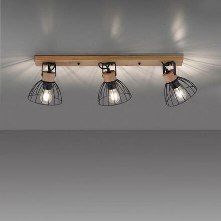 LEUCHTEN DIREKT is JUST LIGHT stropní svítidlo LAMI, 3 ramenné, dřevo, černé kovové stínítko, otočné