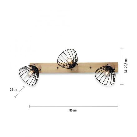 LEUCHTEN DIREKT is JUST LIGHT stropní svítidlo LAMI, 3 ramenné, dřevo, černé kovové stínítko, otočné