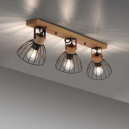 LEUCHTEN DIREKT is JUST LIGHT stropní svítidlo LAMI, 3 ramenné, dřevo, černé kovové stínítko, otočné
