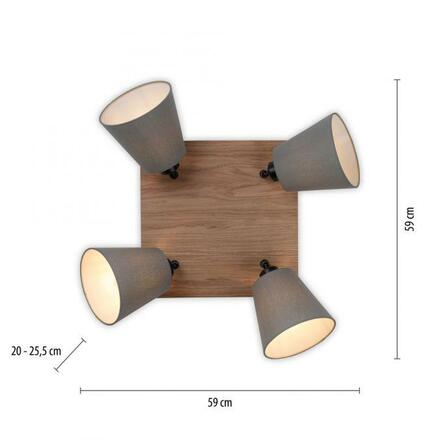 LEUCHTEN DIREKT is JUST LIGHT nástěnné svítidlo přírodní dřevo 4 ramenné hranaté látkové stínidlo LD 11583-79