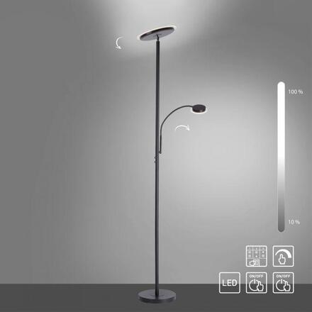 JUST LIGHT LED stojací svítidlo, černé, stmívatelné, dotykové ovládání, lampička na čtení, nepřímé osvětlení, nastavitelná hlava 3000K