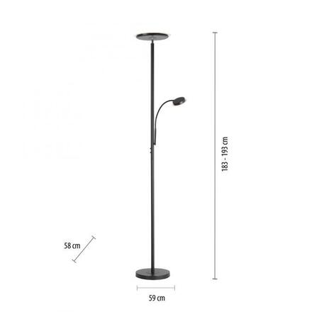 JUST LIGHT LED stojací svítidlo, černé, stmívatelné, dotykové ovládání, lampička na čtení, nepřímé osvětlení, nastavitelná hlava 3000K