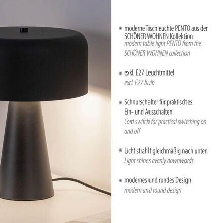 JUST LIGHT Kolekce Schöner Wohnen stolní lampa PENTO, černá, 1,5 m kabel