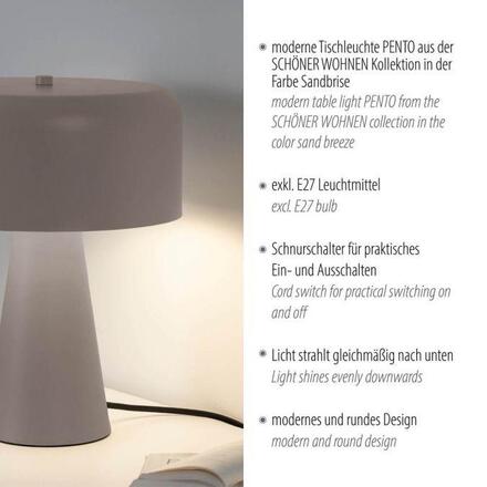 JUST LIGHT Kolekce Schöner Wohnen stolní lampa PENTO, písková barva, 1,5 m dlouhý kabel