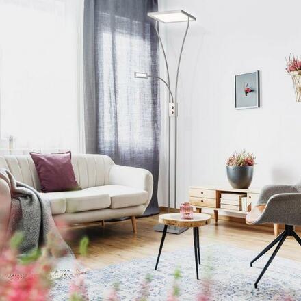 LEUCHTEN DIREKT is JUST LIGHT LED osvětlení stropu v barvě oceli se čtecí lampou a flexibilním nepřímým osvětlením s funkcí stmívání 2700K